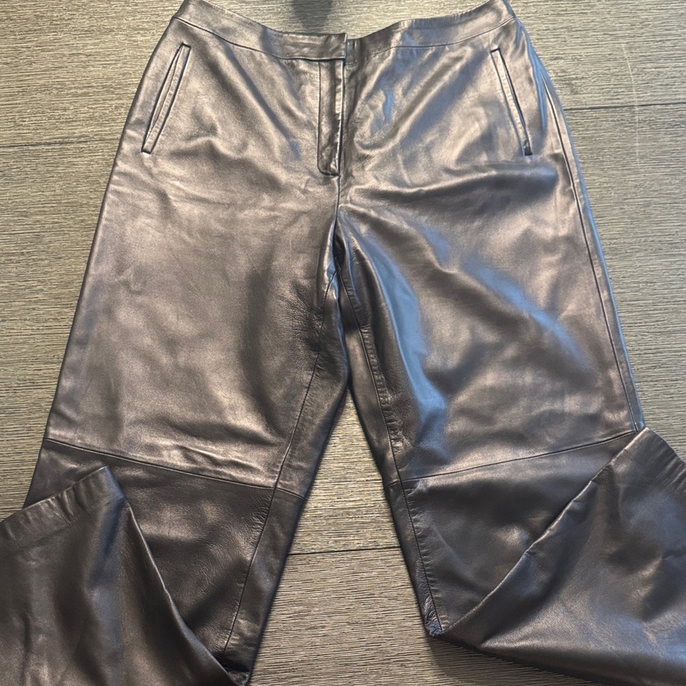 Black all leather straight leg pants